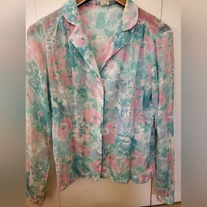 Bobbie Brooks Floral Pastel Sheer Women's Top Sz 9